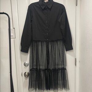 Urban Girl Black Sheer Layered Shirt Dress
